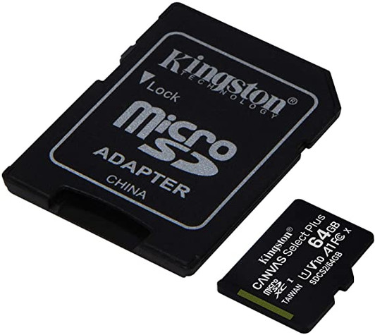 Kingston 64GB micro SD Card  Canvas Select Plus 100MB/s Read A1 Class 10 UHS-I Memory Card with Adapter Kingston 64GB micro SD Card  Canvas Select Plus 100MB/s Read A1 Class 10 UHS-I Memory Card with Adapter