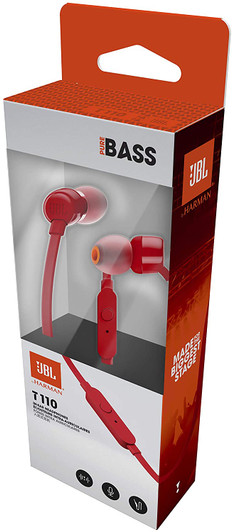JBL Tune 110 Red In Ear Wired Headphone with Mic and Volume Control