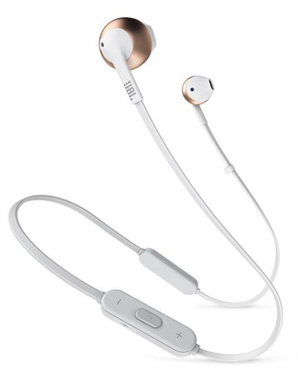 JBL Tune 205 BT Rose Gold Pure Bass Wireless Metal Neckband Earbud Headphones with Mic