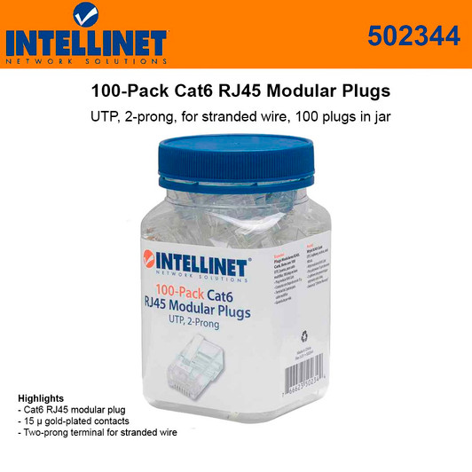 Intellinet Cat6 RJ45 Modular Connectors 100 Pack