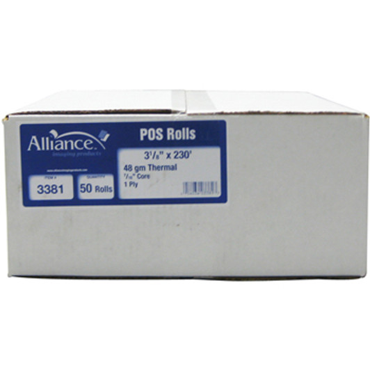 Alliance 3 1/8" x 230ft Pos Thermal Paper Rolls 50 Pack