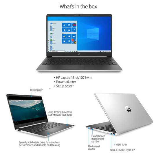 HP 15.6" i5 8GB DDR4 256 SSD Win 10 Home Carbone Slate Laptop