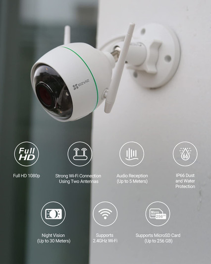 Ezviz C3WN 1080p Outdoor WIFI Bullet Camera with Motion Detection Zones, Night Vision, Weatherproof