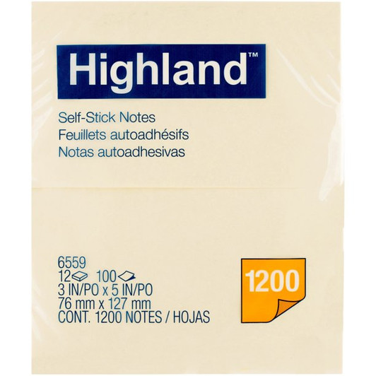 Highland Notes 3" x 5" Yellow Color 100 Count Pack Of 12