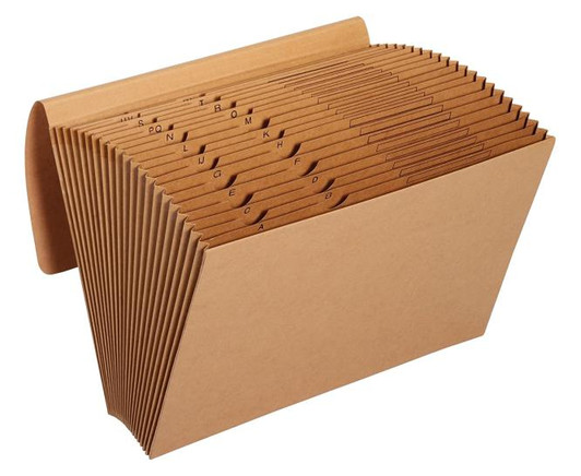 Globe Weis Kraft Expanding File with Flap and Elastic Closure 21 Pockets A-Z index Legal Size