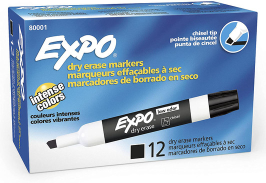 Expo Black Dry Erase Markers, Chisel Tip, Low Odor, 12 Pack