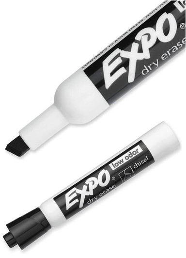 Expo Black Dry Erase Markers, Chisel Tip, Low Odor, 12 Pack