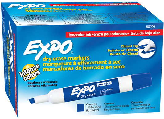 Expo Blue Dry Erase Markers, Chisel Tip, Low Odor, 12 Pack