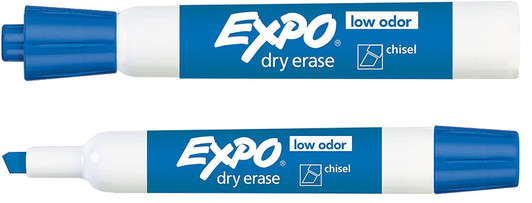 Expo Blue Dry Erase Markers, Chisel Tip, Low Odor, 12 Pack