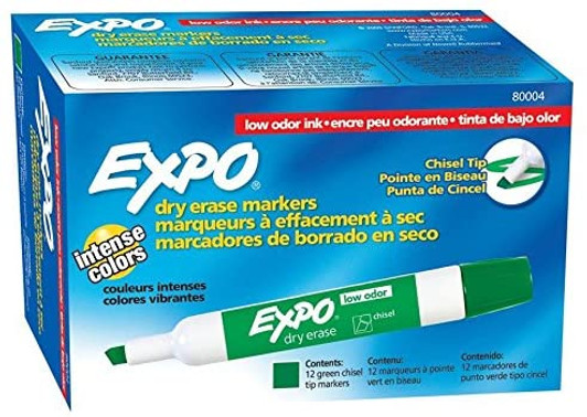 Expo Green Dry Erase Markers, Chisel Tip, Low Odor, 12 Pack