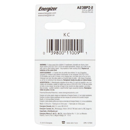 Energizer A23 12V Alkaline Batteries 2 Pack