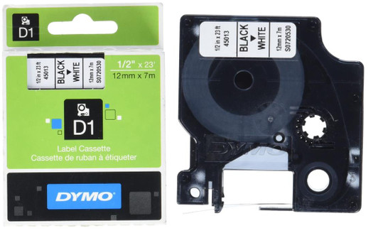 Dymo Black on White Self Adhesive Labeling Tape, Polyester Coated, 23' L x 1/2" W