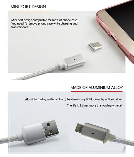 Case Logic Magnetic Detachable Micro-USB Cable (3.5', Silver)