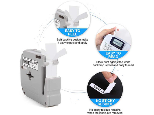 Compatible Label Tape Replacement for Brother P Touch M Tape M231 M-K231 MK-231 0.47 inch (12mm) x 26.2 feet (8m) Use in Brother PT-100 PT-110 PT-65 PT-45M PT-70 PT-80 PT-90 Printer