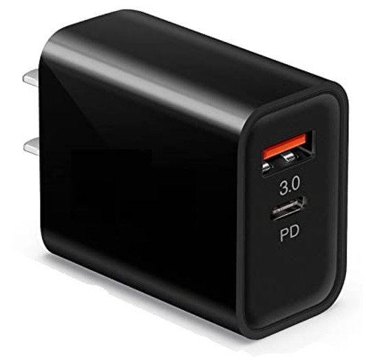 PD Black Quick Charger 18W Power Adapter with USB and Type C Port