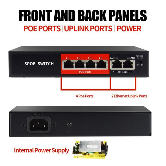 CTG 6 Port Fast Unmanaged Network PoE Switch 65W 4 Ports PoE + 2 Ports Uplink Switch