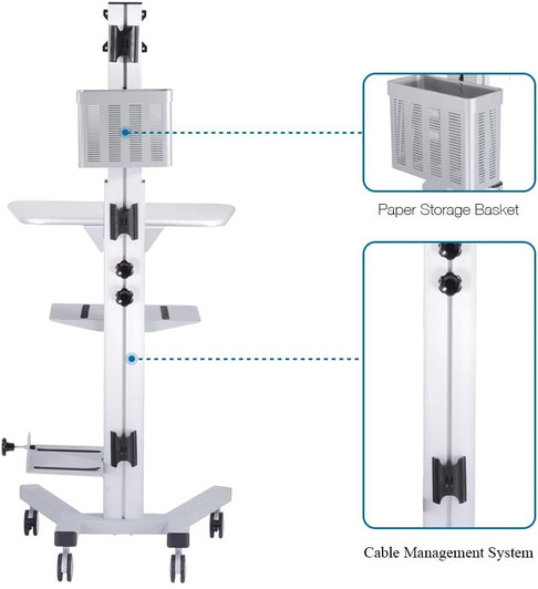 Aluminum PC Mobile Cart 4 Wheel Computer Monitor Stand (COWS) for Medical and various use