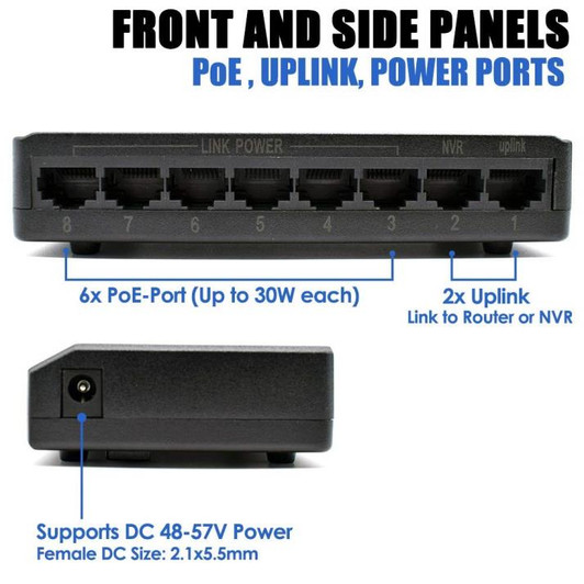 CTG 8 Port 65W POE Switch 6 POE , 2 Uplink