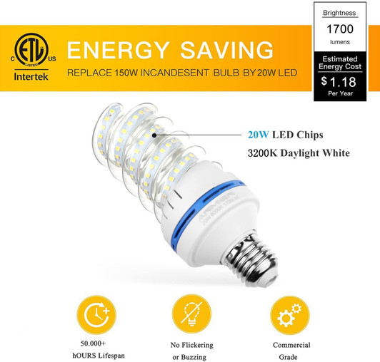 5 Watts Spiral LED E27 Bulb 6000K cool White temperature