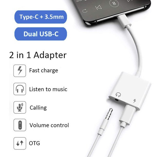 USB Type C to 3.5mm Headphone Jack 2 in 1 Fast Charging Cable compatible with Samsung Galaxy phones USB Type C to 3.5mm Headphone Jack 2 in 1 Fast Charging Cable compatible with Samsung Galaxy phones
