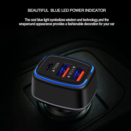 Fast Car Charger 7A with USB C & Dual USB Port
