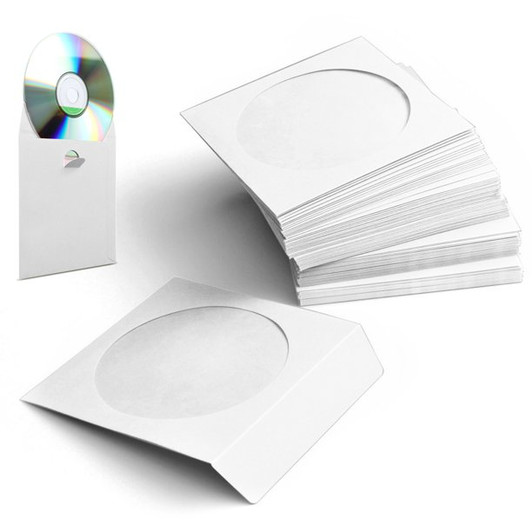 CD/DVD White Paper Sleeves 100 Pack