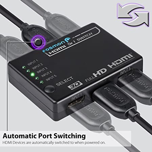 HDMI 5 Port Auto Switch with Remote 5 input to 1 input