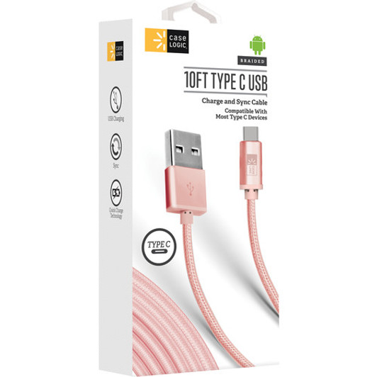 Bytech Rose Gold 10ft USB Type C Cable Case Logic Braided