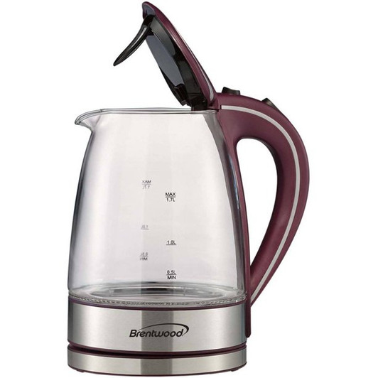 Brentwood Cordless Glass Tea Kettles 1.7 Liter Capacity- Purple