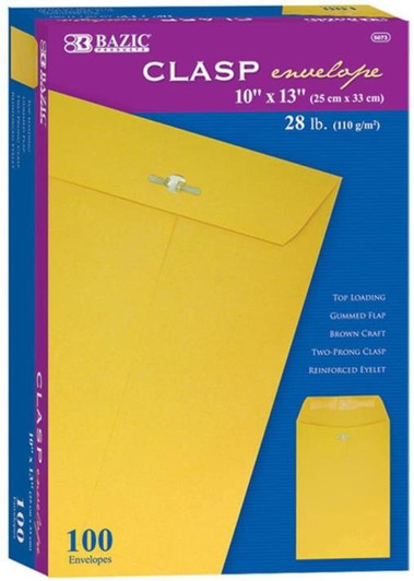 Bazic 10" x 13" Clasp Envelopes 100 Pack