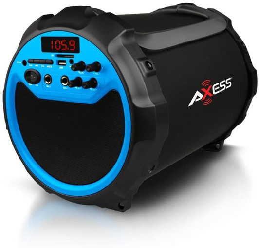 Axess Barrel blaster Blue 6" Subwoofer Bluetooth Speaker with Microphone Axess Barrel blaster Blue 6" Subwoofer Bluetooth Speaker with Microphone