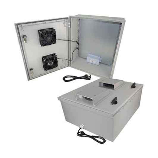 Altelix Vented Fiberglass Weatherproof NEMA Enclosure with Dual Cooling Fans and 120 VAC Outlets & Power Cord - 20” x 16” x 8”