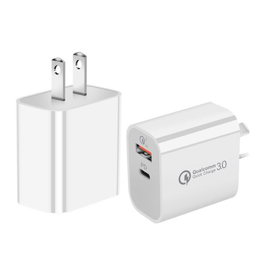 PD White Quick Charger 18W Power Adapter with USB and Type C Port