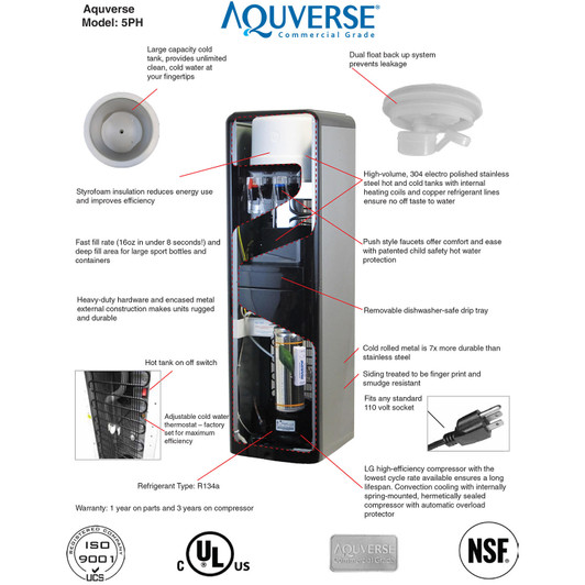 Aquverse 5PH Bottleless Hot & Cold Water Dispenser with Install Kit