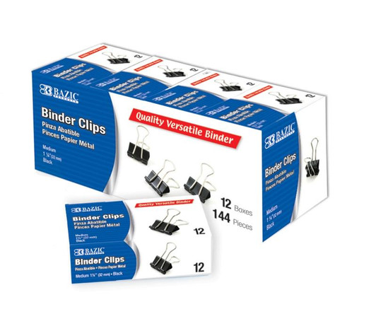 Bazic Medium 32mm (1 -1/4) Black Binder Clip 12 Pack