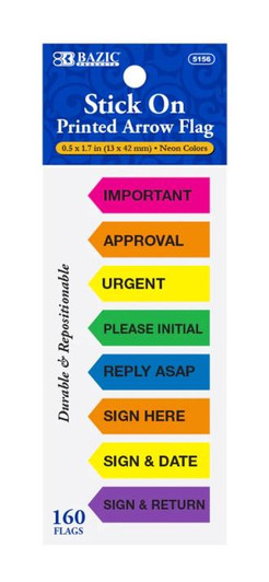 Bazic Flags Printed Arrow 0.5" X 1.7" 20 Sheets 8 Pc per sheet