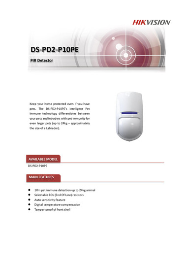 Hikvision Wired Indoor PIR Detector upto 10M with Pet Immunity Functrion