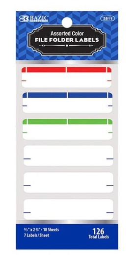 Bazic Assorted Color File Folder Label 126 Pcs