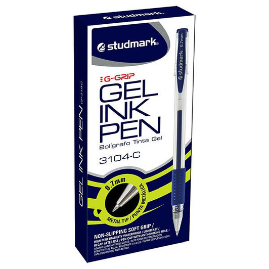 Studmark Blue Gel Pen with soft grip 0.7mm Metal Tip 12 Pcs ST-03104-C