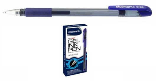 Studmark Blue gel pen with blue grip 0.7mm Metel Tip 12 Pcs