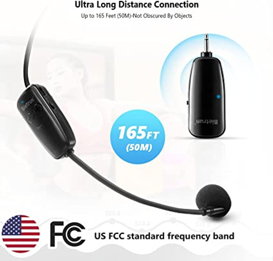 UHF Wireless Microphone Headset, 160ft Range