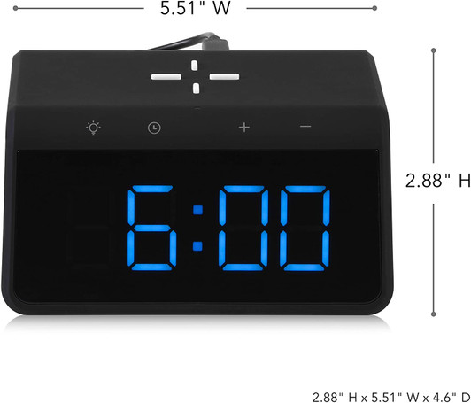 RCA Wireless Charging Alarm Clock with Multi Color Nightlight