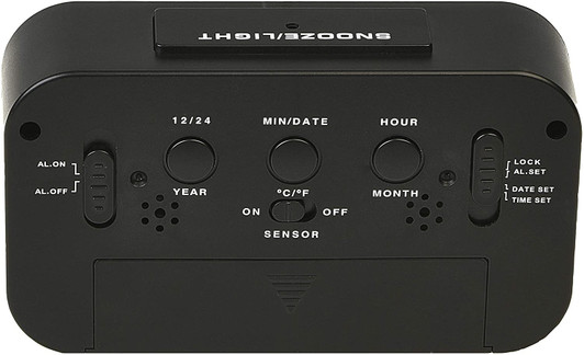 RCA Portable Alarm Clock with Auto Night Light Sensor, Temperature & Calendar