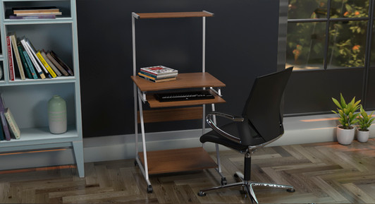 Xtech Beech Multi level Rolling Computer Desk with Keyboard Tray Beech