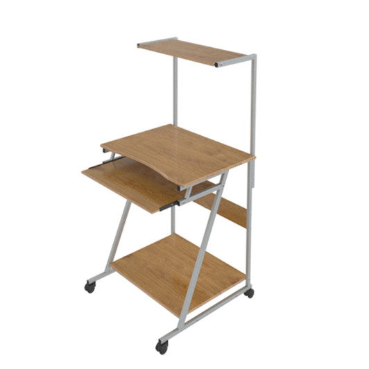 Xtech Beech Multi level Rolling Computer Desk with Keyboard Tray Beech