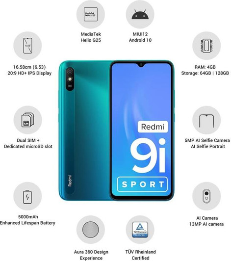 Xiaomi Redmi 9i Sport Coral Green 64GB Storage