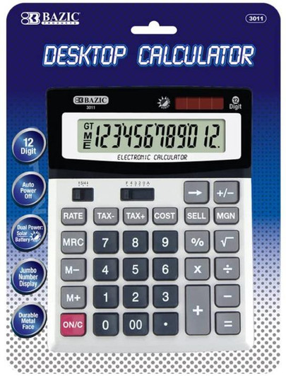 BAZIC 12-Digit Desktop Calculator w/ ProfitCalculation & Tax Functions