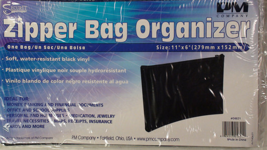 PM Company Securit zipper Bag Organizer for Bank Deposit, Zipper Coin Bag, many more Utility 11 X 6" Black
