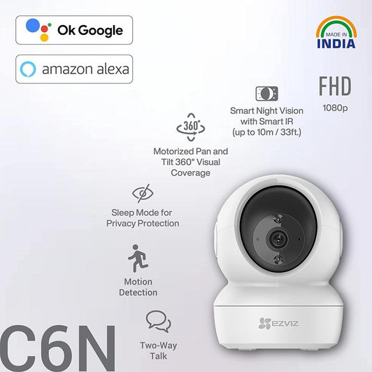 Ezviz C6N Wifi Indoor Pan/Tilt Camera Works with Alexa & Google Ezviz C6N Wifi Indoor Pan/Tilt Camera Works with Alexa & Google