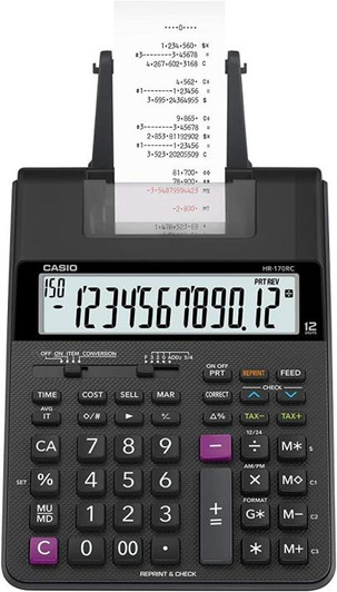 Casio HR-170RC Printing Calculator, 2-Color 12-Digit Display, with power adapter